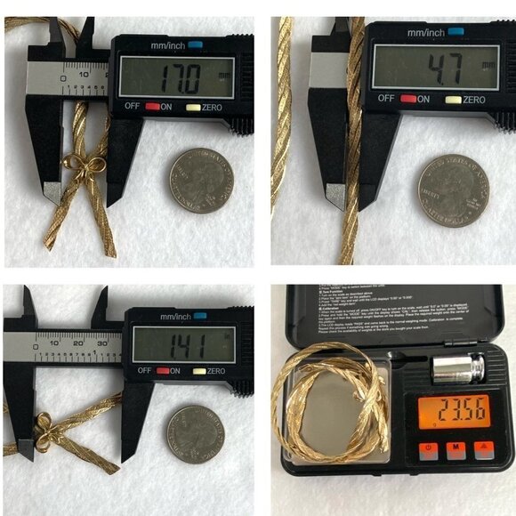 Gold Vermeil Sterling Silver 925 Italy Bow Herringbone Necklace & Bracelet Set - Picture 9 of 16